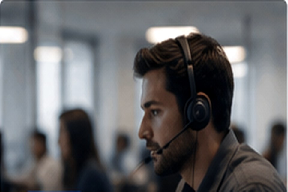 A technical support specialist wearing a headset